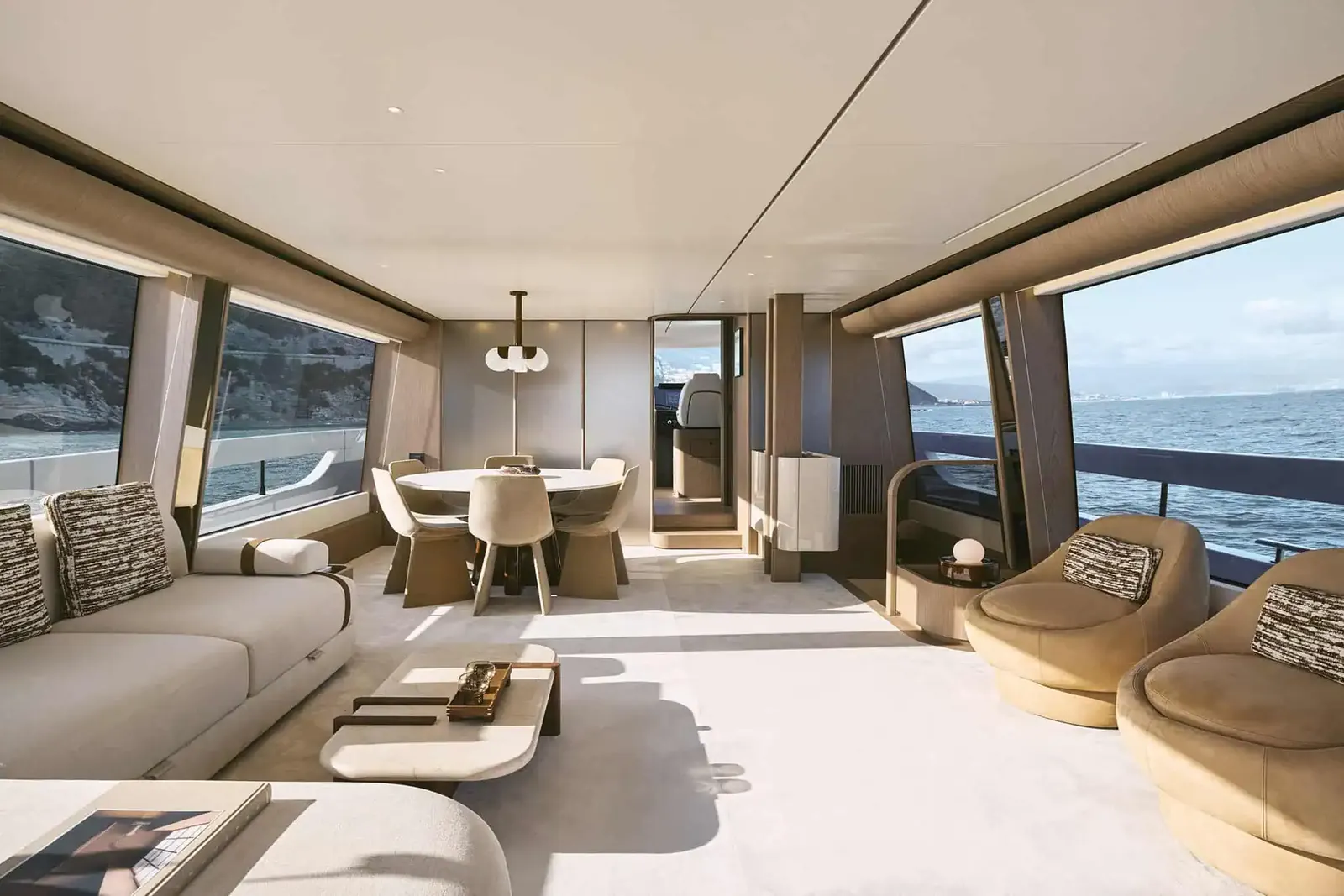 Main salon interior aboard Aqualis